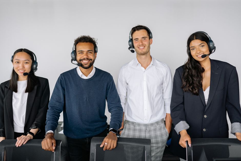 Customer support representative wearing a headset, representing handling refund requests